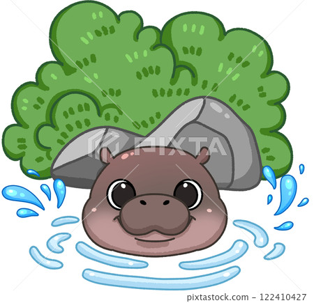 Cute Pygmy Hippo cartoon digital painting 122410427
