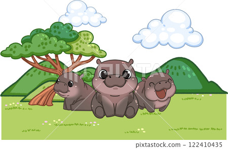 Cute Pygmy Hippo cartoon digital painting Cute Pygmy Hippo cartoon digital painting 122410435