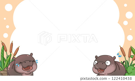Frame of Cute Pygmy Hippo cartoon digital painting 122410438