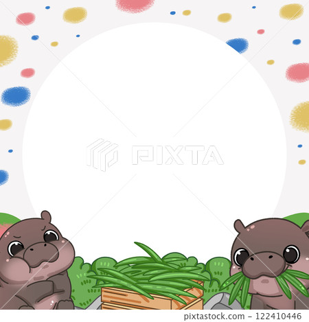 Frame of Cute Pygmy Hippo cartoon digital painting 122410446