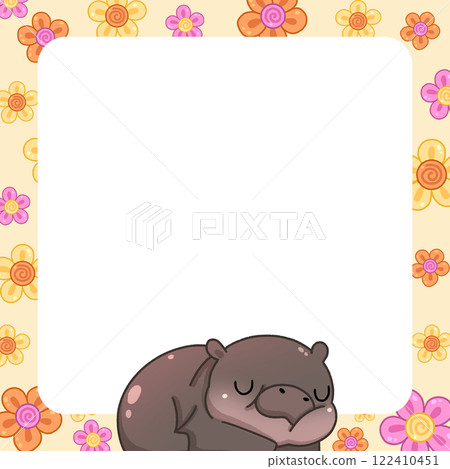 Frame of Cute Pygmy Hippo cartoon digital painting Frame of Cute Pygmy Hippo cartoon digital painting 122410451