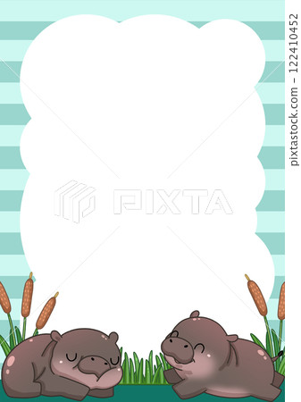 Frame of Cute Pygmy Hippo cartoon digital painting Frame of Cute Pygmy Hippo cartoon digital painting 122410452