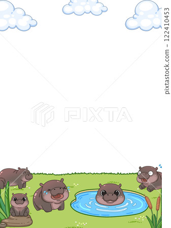 Frame of Cute Pygmy Hippo cartoon digital painting Frame of Cute Pygmy Hippo cartoon digital painting 122410453