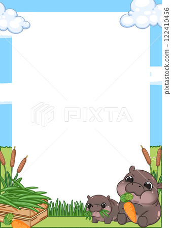 Frame of Cute Pygmy Hippo cartoon digital painting Frame of Cute Pygmy Hippo cartoon digital painting 122410456