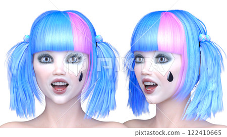 Close-up of a woman's face with clown makeup Close-up of a woman's face with clown makeup 122410665