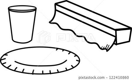 Simple icons of cups, paper plates and wraps 122410860