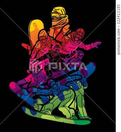 Snowboarder Snowboard Players Mix Action Extreme Sport Cartoon Graphic Vector Snowboarder Snowboard Players Mix Action Extreme Sport Cartoon Graphic Vector 122411185