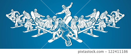 Snowboarder Snowboard Players Mix Action Extreme Sport Cartoon Graphic Vector Snowboarder Snowboard Players Mix Action Extreme Sport Cartoon Graphic Vector 122411186