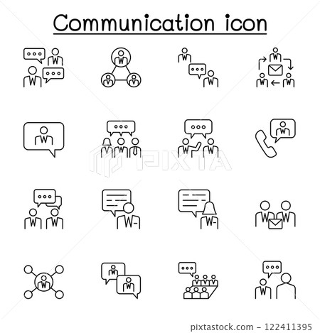 Talking, Speaking, Language and communication icon set in thin line style 122411395