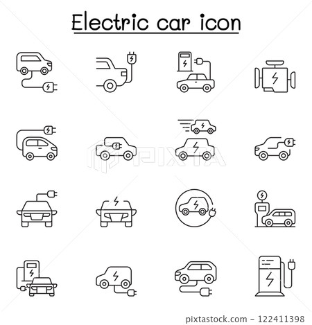 Electric Car icon set in thin line style Electric Car icon set in thin line style 122411398