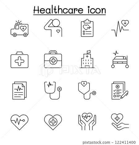 Healthcare icon set in thin line style Healthcare icon set in thin line style 122411400