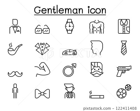 Gentleman icon set in thin line style Gentleman icon set in thin line style 122411408