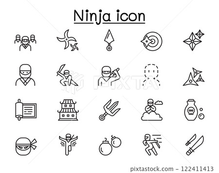 Ninja icon set in thin line style 122411413