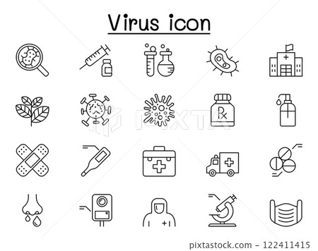 Virus disease icon set in thin line style Virus disease icon set in thin line style 122411415