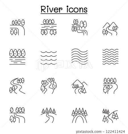 River icon set in thin line style 122411424