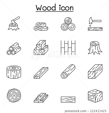 Wood icon set in thin line stlye Wood icon set in thin line stlye 122411425