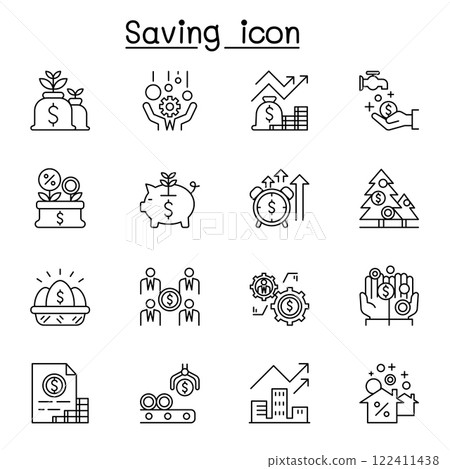 Saving icon set in thin line style Saving icon set in thin line style 122411438