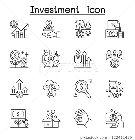 Business investment icon set in thin line stlye Business investment icon set in thin line stlye 122411439