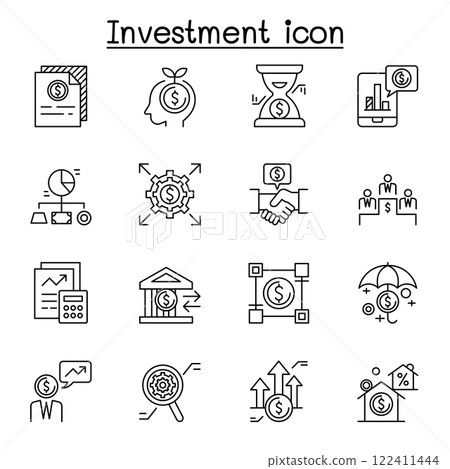 Business investment icon set in thin line stlye Business investment icon set in thin line stlye 122411444