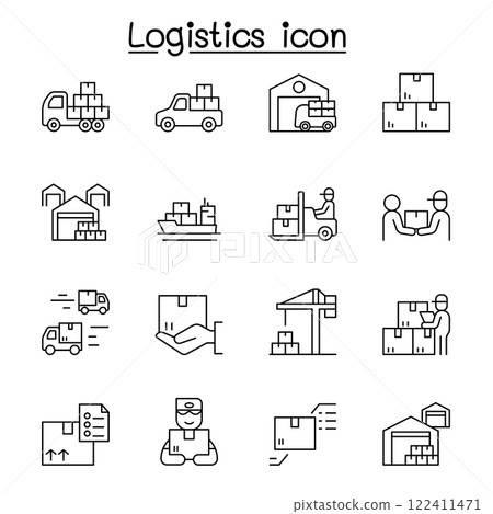 Logistics icon set in thin line style Logistics icon set in thin line style 122411471