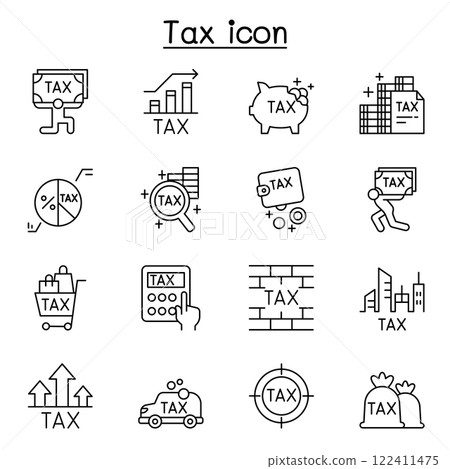 Tax icon set in thin line style Tax icon set in thin line style 122411475