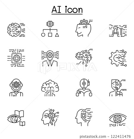 Artificial intelligence icon set in thin line style 122411476