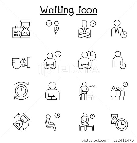 Waiting icon set in thin line style 122411479