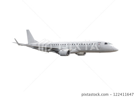 Passenger airliner fly isolated on white background 122411647