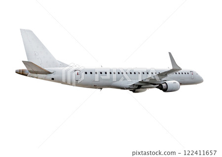 Passenger aircraft fly isolated on white background 122411657