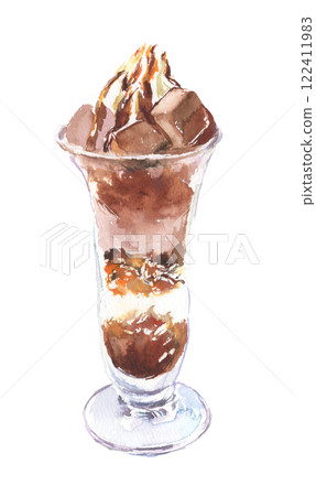 Chocolate parfait watercolor illustration Chocolate parfait watercolor illustration 122411983