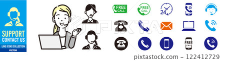 Call center woman and toll free icon 122412729