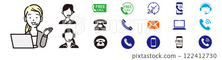 Call center woman and toll free icon 122412730