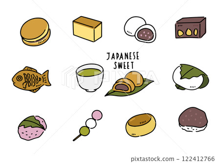 Cute Japanese sweets illustration set 122412766