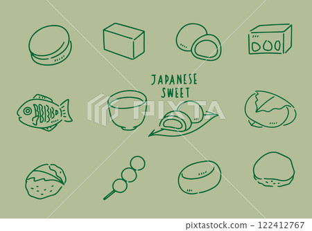 Simple Japanese sweets line icon set 122412767