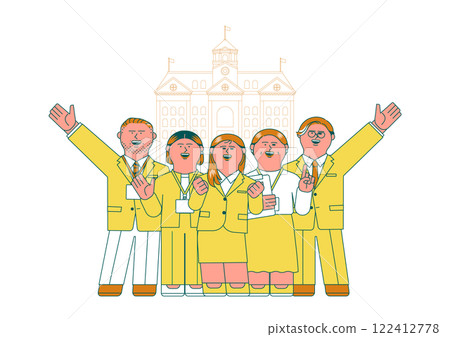 Illustration of smiling men and women wearing suits Illustration of smiling men and women wearing suits 122412778