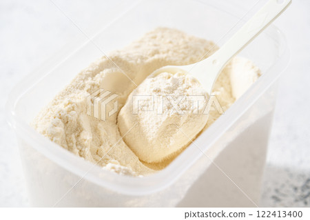 Protein powder in a container 122413400