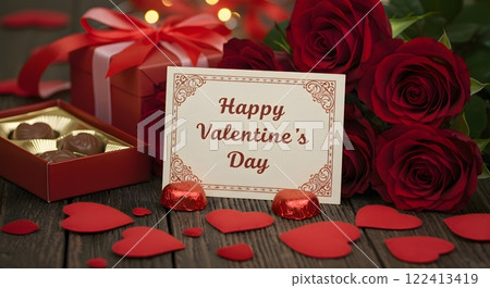 Elegant Valentines Day Gift Arrangement with Roses and Chocolates Elegant Valentines Day Gift Arrangement with Roses and Chocolates 122413419