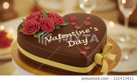 Heart-Shaped Chocolate Valentines Day Cake with Roses Heart-Shaped Chocolate Valentines Day Cake with Roses 122413421
