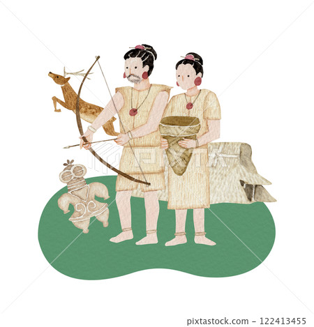 Jomon period Japanese history watercolor illustration Jomon period Japanese history watercolor illustration 122413455