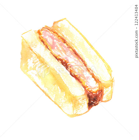 Watercolor illustration of a cutlet sandwich Watercolor illustration of a cutlet sandwich 122413484