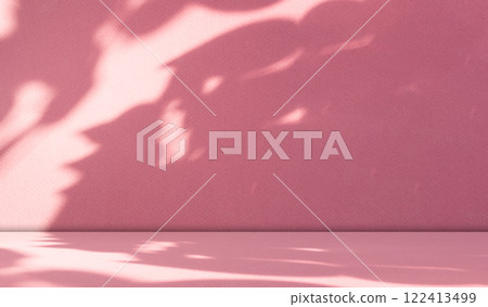Pink Background Studio Room Shadow Light Abstract Flower Spring Summer Table Product Cosmetic Beauty Podium Stage Soft Gradient Backdrop Floor Wall Epty Display Presentation Scene Overlay Leaves Desk. 122413499