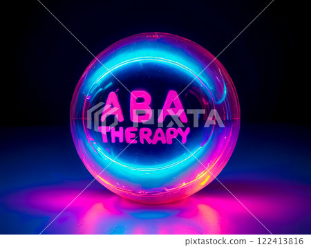 Text Aba therapy on glass sphere illuminated 122413816