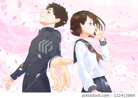 Profile of a student_① Plan A_Character male and female, cherry blossoms, EFF background all included 122413869