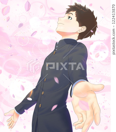 Profile of a student_① Plan A_Boy, cherry blossoms, all background included 122413870