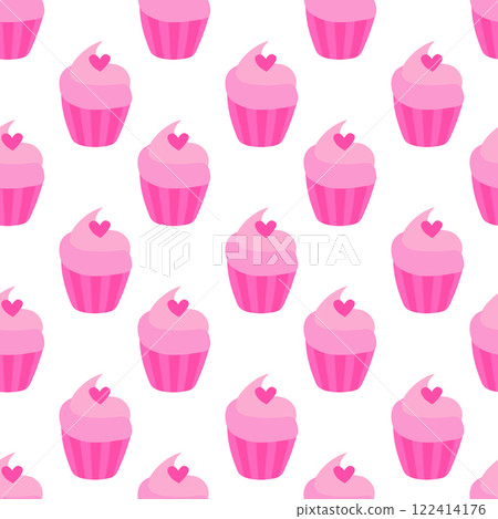 Seamless pattern with Pink Valentine Day Cupcake with heart. Vector flat illustration. Seamless pattern with Pink Valentine Day Cupcake with heart. Vector flat illustration. 122414176