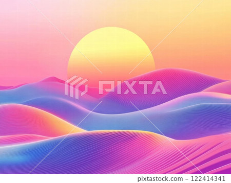 Sunset Over Abstract Wavy Hills 122414341