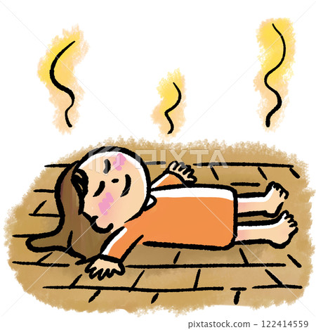 Illustration of a person warming up with floor heating 122414559