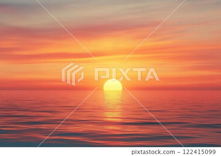 Golden Sunset Over Calm Ocean Golden Sunset Over Calm Ocean 122415099