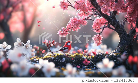 Plum blossoms and brightly colored birds 122415365