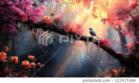 Mysterious flowers and birds 122415366